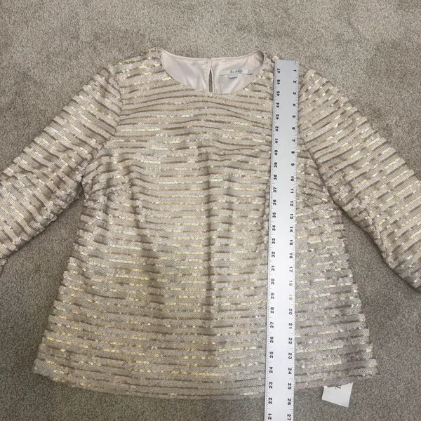 Boden 14 gold sequin 1/2 sleeve top formal blouse lined striped TB 3264 - Image 4