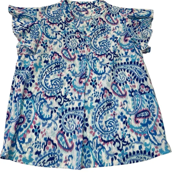 Vibrant Blue and White Blouse Size M - Image 5