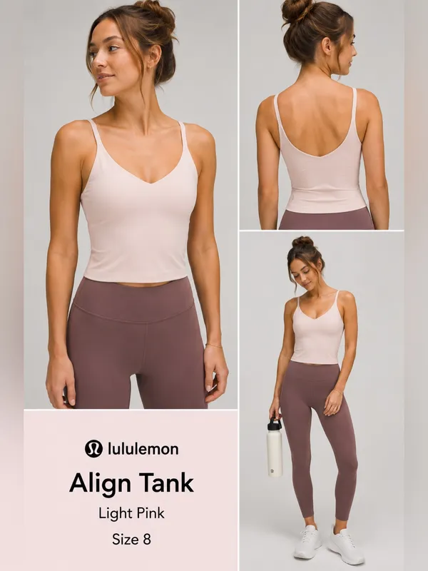 Lululemon Align Tank Top in a soft light pink shade size 8 EUC - Image 2