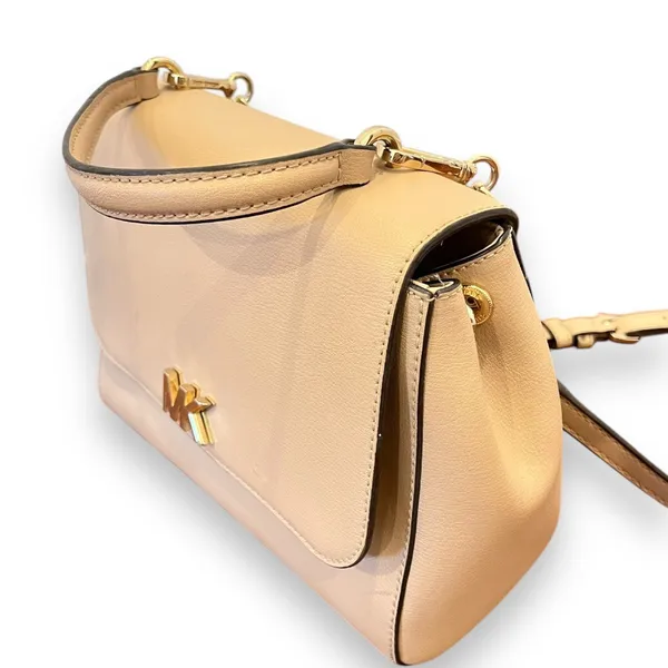 Michael Kors | Mott Beige Leather Top Handle Satchel Crossbody Gold Hardware - Image 3
