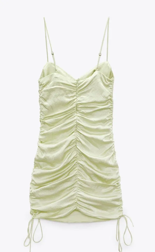 ZARA Satin Effect Ruched Drapped Mini Dress - Image 3