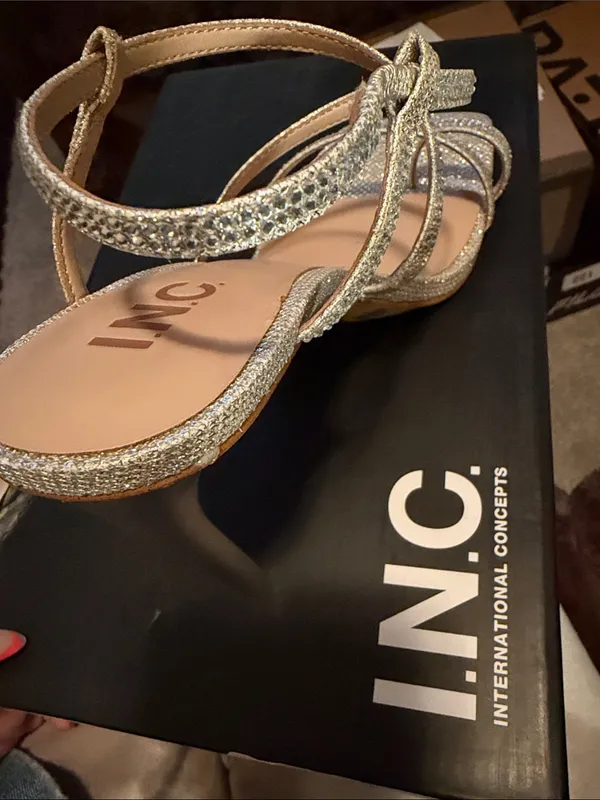 INC International Concepts Glitter Gold Strappy Square-Toe Sandals - Image 4