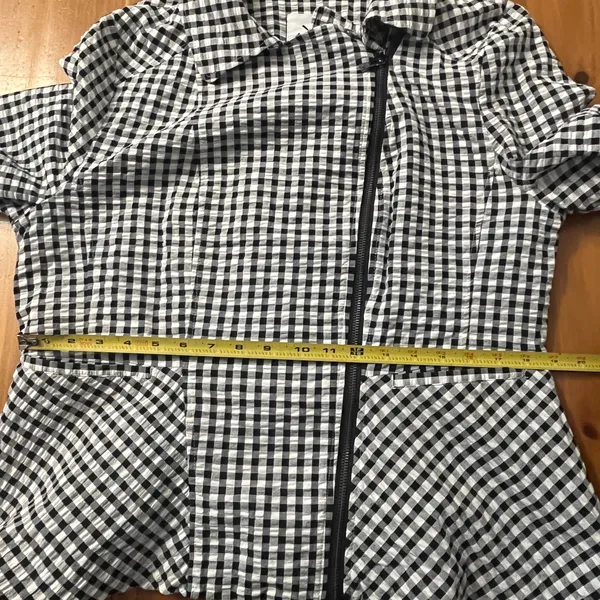 Isaac‎ Mizrahi Live Women's Black White Gingham Moto Blazer Jacket Size Large - Image 6