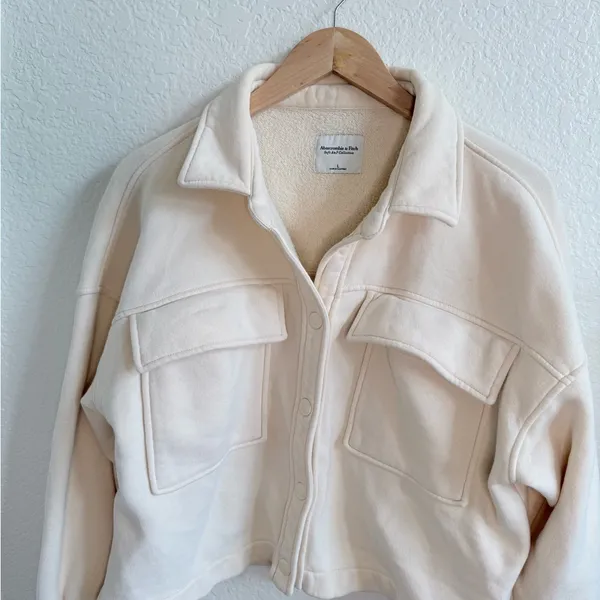 Abercrombie & Fitch Button Down Jacket Sweater Size Large Ivory Cream - Image 4