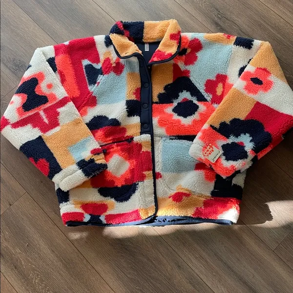 Free People Hit The Slopes Fleece Jacket Womens Coral Carpet Retro Casual Cozy - Image 2