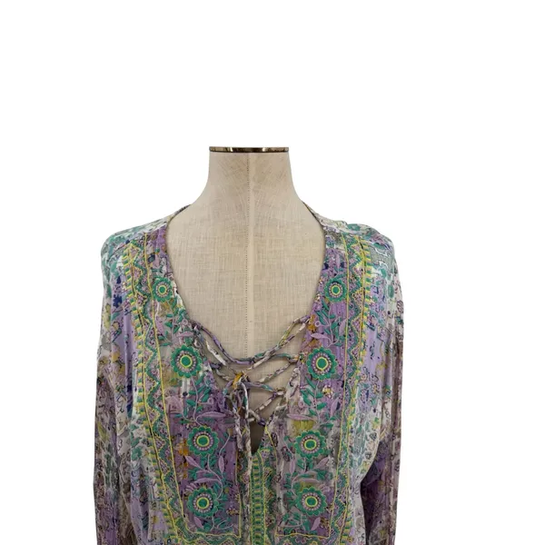Anthropologie‎ Odetta Embroidered Boho Peasant Top Lavender Petite MP NWT - Image 4