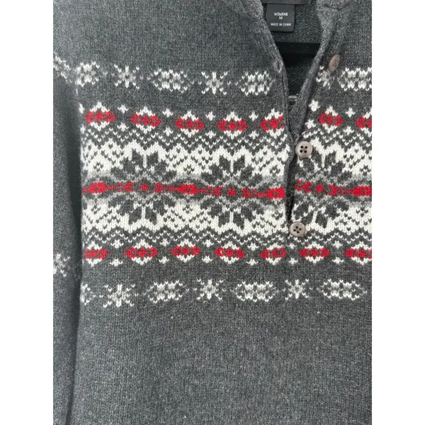 Woolrich Women’s Onyx Heather Fair Isle Lambswool Sweater Medium Cabin Cozy - Image 4