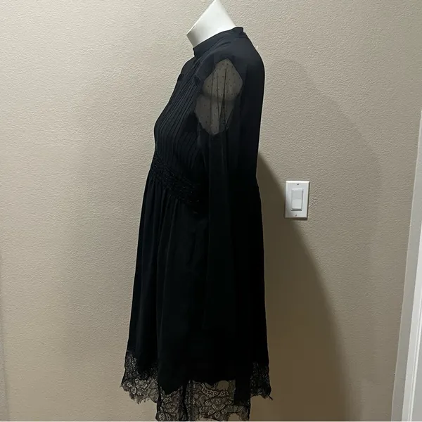Zara basic black lace long sleeve black dress - Image 4