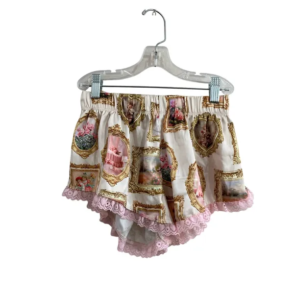 Sugar Thrillz Satin Print Lounge Shorts Coquette Lace Trim‎ Y2K Size S Cute - Image 2