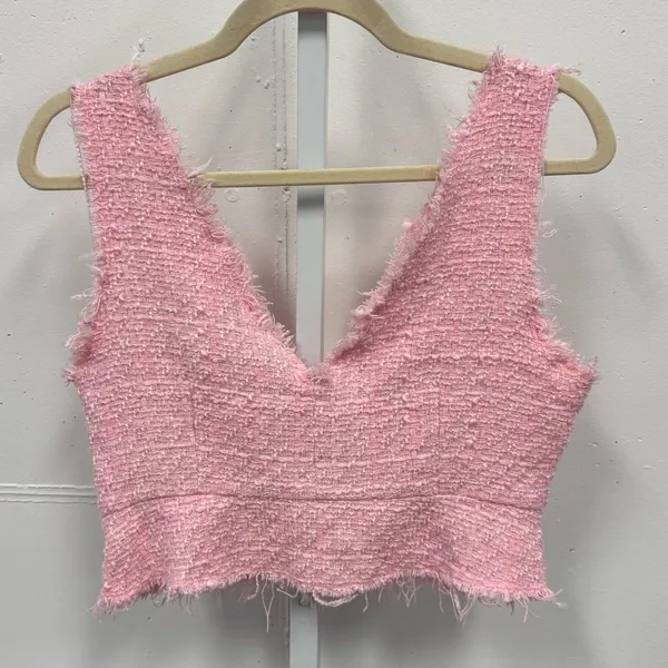Zara Pink Textured‎ Tweed Women's 2 Piece Set Skort Cropped Top Med 2647/651/620 - Image 4