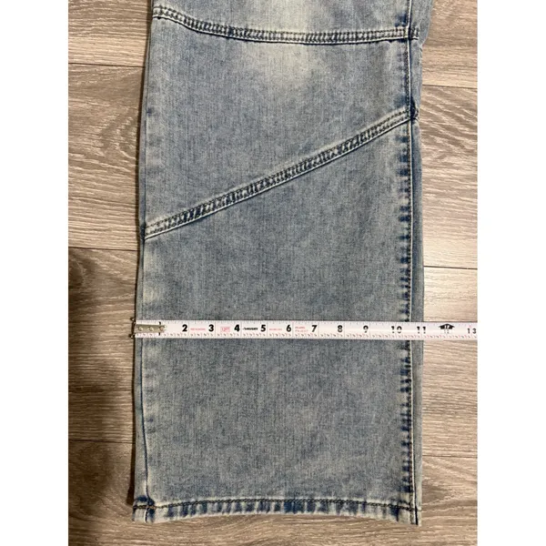 Strapless Wide Leg Denim Jumpsuit Size L‎ Light Wash Blue Seam Detail Y2K Romper - Image 9