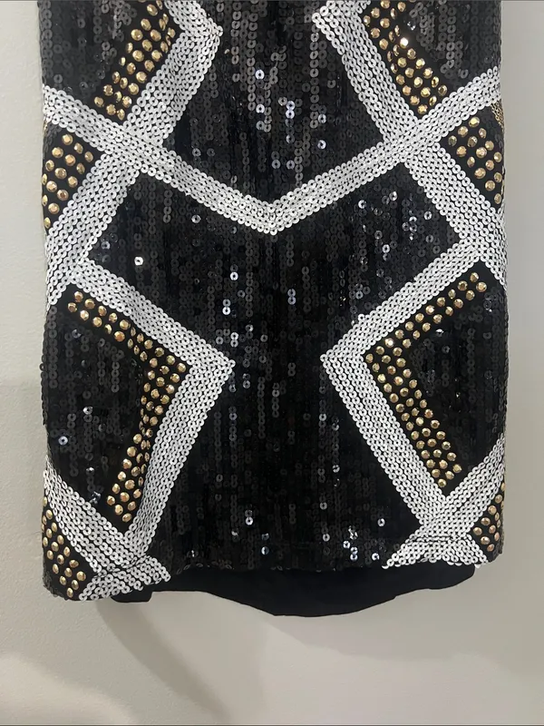 2B Bebe Black and Gold Sequin Halter Top - Image 3