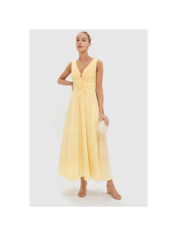 Tuckernuck Moon River Light Yellow V-Neck Maxi Dress Size M cottagecore spring - Image 2