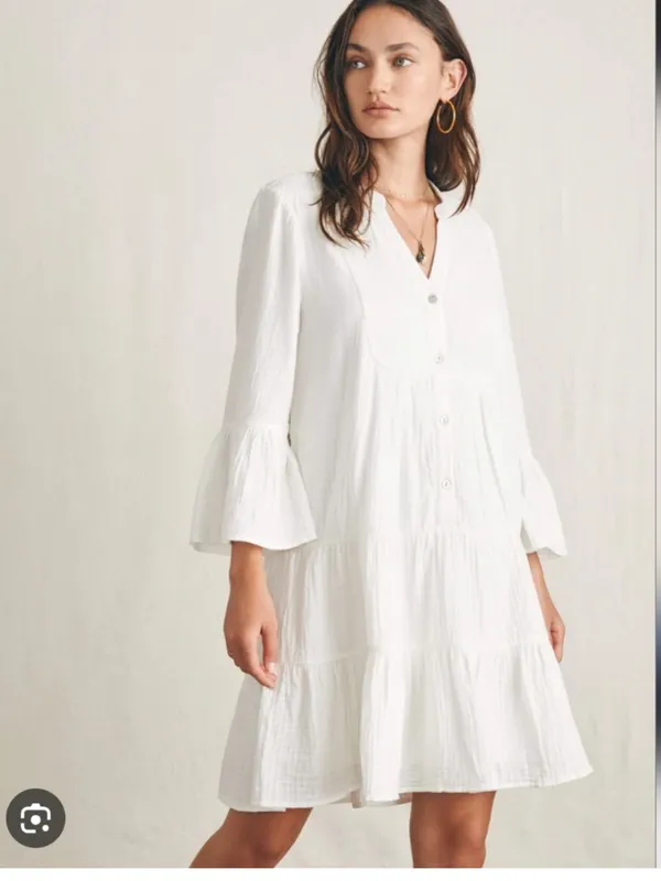Faherty White Cotton Gauze Tiered Mini Dress - Image 2