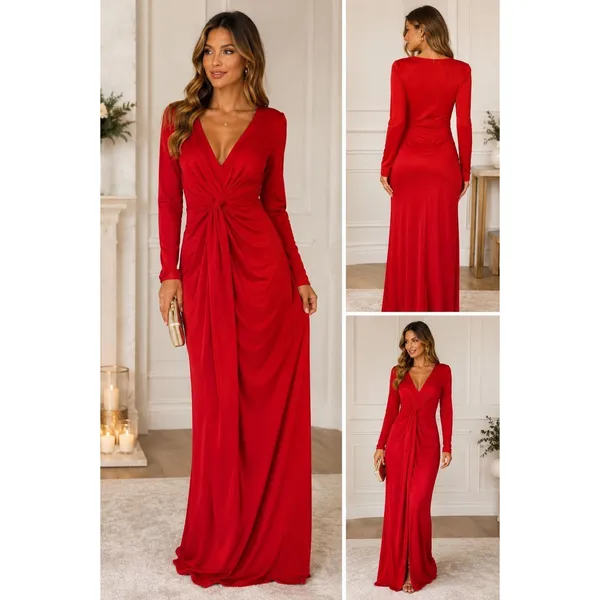 VICI Red Twist Front Maxi Dress NWT | XL | Long Sleeve Formal Evening Gown - Image 2