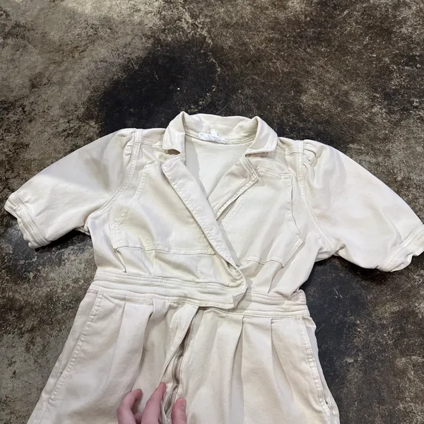 Day and Moon Cream Denim Material Romper White Size M - Image 4