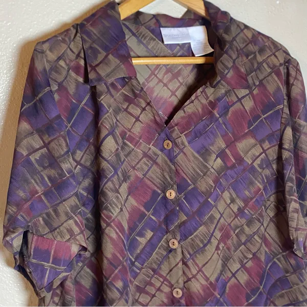 Worthington‎ Plaid Shirt in Purple and Brown Lightweight 18W - Image 3