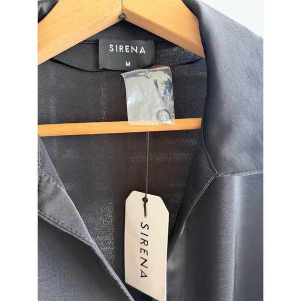 Sirena Womens Black Satin Button Down Shirt Long Sleeve Blouse Size M New - Image 3