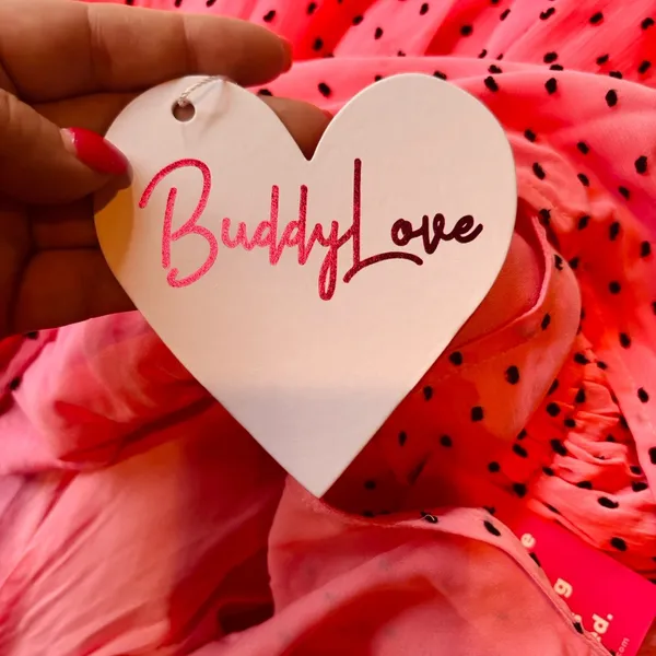 BuddyLove Melanie Tie Shoulder Mini Dress Pink Black‎ Polka Dot V-Neck Large NWT - Image 7