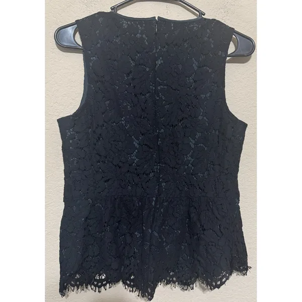 J.Crew Black Floral Lace Peplum Top Sleeveless Eyelash Hem Size 6 - Image 8