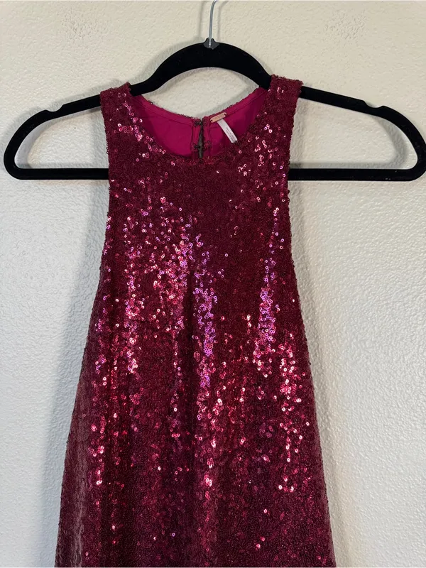 Free People Red Sequined Mini Dress Womens XS Babydoll Party Holidays Glam - Image 10