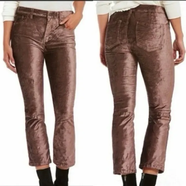 Free People Velvet Crop Flare Pants‎ Size 30 Brown Bronze Boho - Image 9