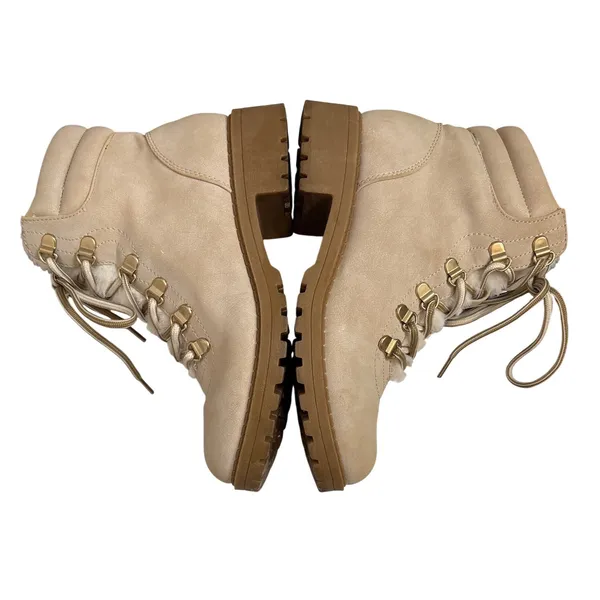 Shimmer Cream Faux Fur Trim Lace‎ Up Ankle Hiker Boots Size 6.5M Women's - Image 5