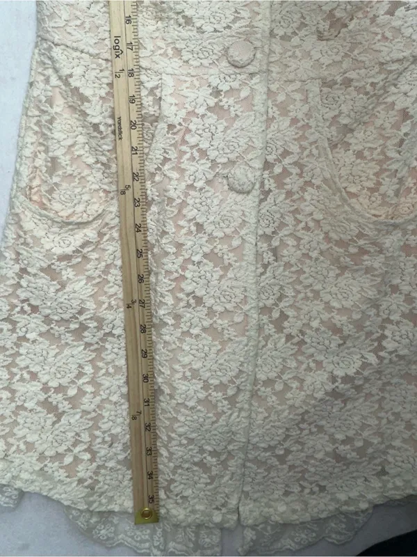 SassyBling Womens Medium Cream Floral Lace Duster Pea Coat Ruffle Coquette - Image 11