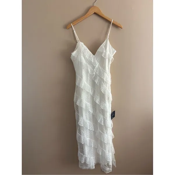 Lulus More Than Gorgeous White Mesh Ruffled Swiss Dot Midi Dress Size Small NWT - Image 3