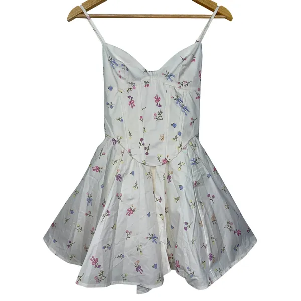 NWT Babyboo Analeigh White Multi Floral Corset Fit & Flare Mini Dress Size Small - Image 10