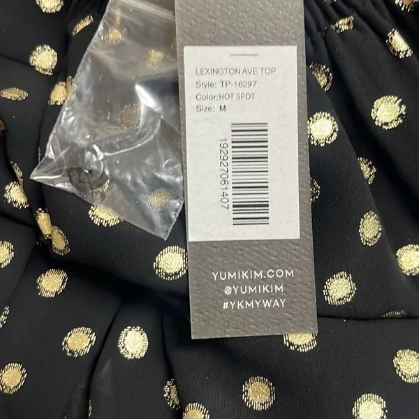 Yumi‎ Kim Black Gold Polka Dot Lexington Top High Ruched Neck Long Sleeve Office - Image 8