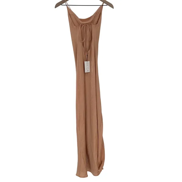 ASSENZA Satin Slip Dress Peach Cowl Neck Spaghetti Strap Tie Back‎ Maxi - Image 3