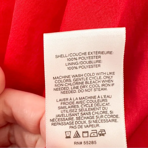 Express Satin Long Sleeve Surplice Fit and Flare Blouson mini Dress Red sz Small - Image 7