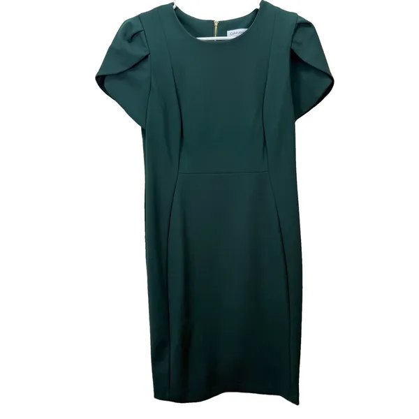 Calvin Klein Dark Green‎ Tulip Sleeve Stretch Crepe Sheath Dress Size 12 - Image 4