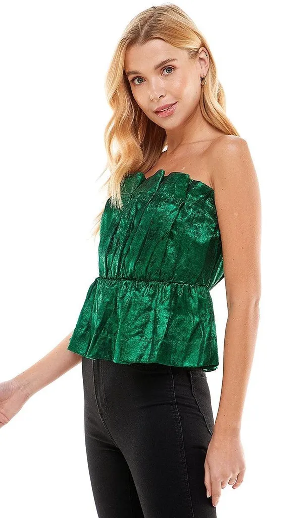 The Clothing Exchange | Shirring Metallic Strapless Top | S | Hunter Green | CT7727 | Sample Sale - Image 5