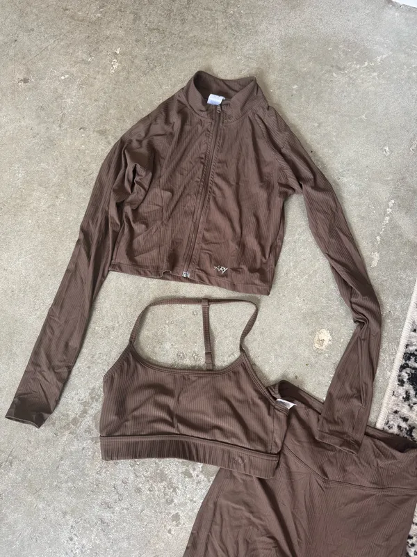 3 Piece Athleisure Set Brown - Image 2
