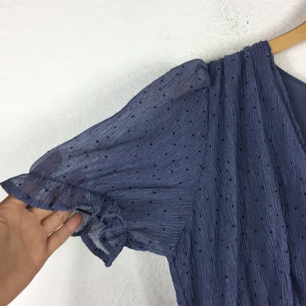 NWT Lulus Know Your Heart Midi Dress Medium Dusty Blue Polka Dot Ruffled - Image 11
