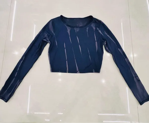 Lululemon Wunder Train Cropped Long Sleeve Shirt Sun Bleached Wash True Navy - Image 8