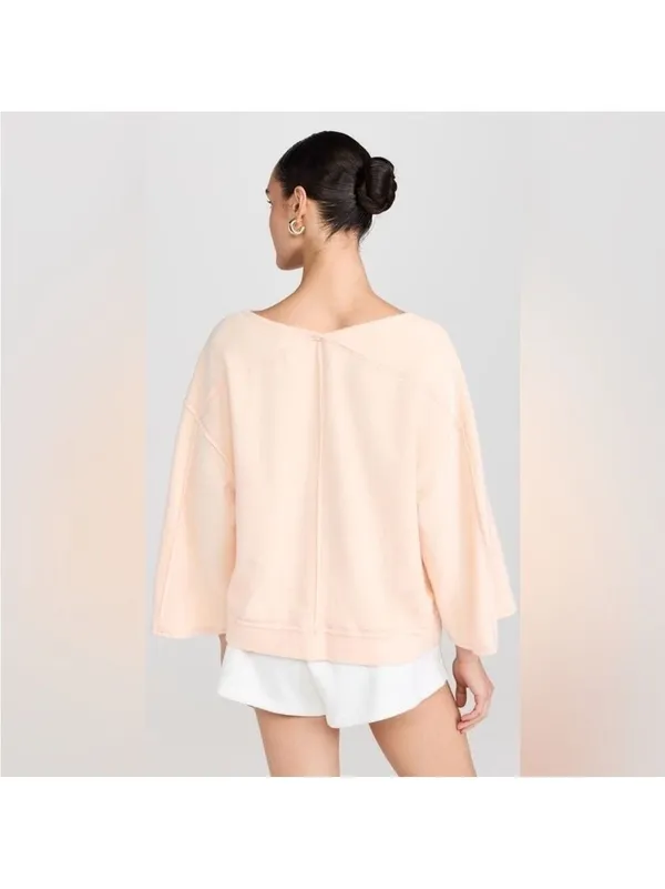 Free People Intimately Day Off Fleece Pullover Sweater Peach lounge cozy Sz S - Image 3