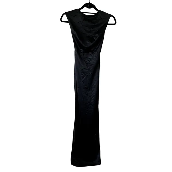 Oh Polly Hivera Satin Boat-Neck Twist-Back Maxi Dress in Black Size S New - Image 4