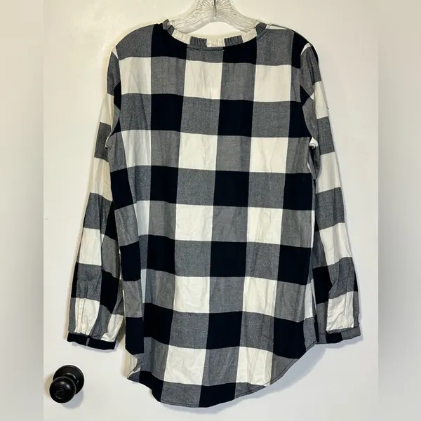 LOFT‎ Buffalo Check Plaid Pullover Shirt Blue White Flannel 1/4 Button Up New M - Image 2