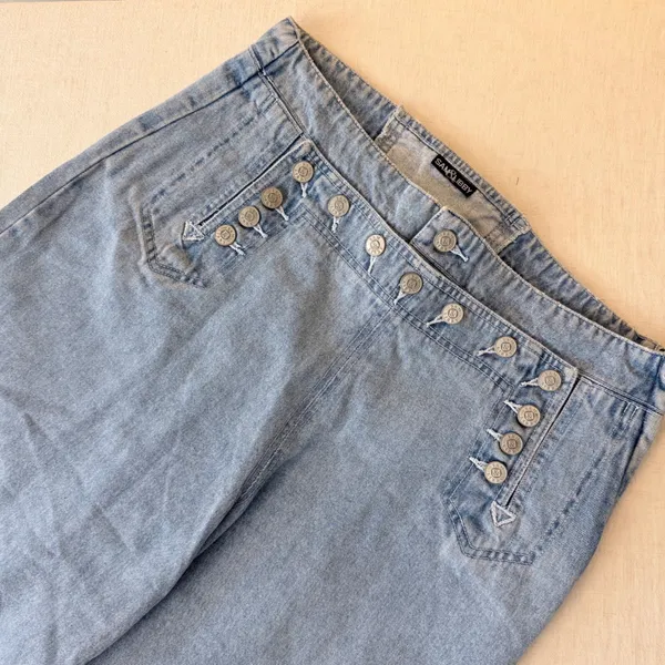 Sam & Libby Vintage 90s Wide Leg‎ Sailor Jeans Light Wash Lace Up Back 32 - Image 11