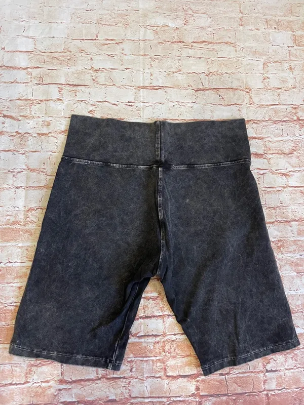 Boutique High-Waisted Washed Black Biker Shorts - Image 6