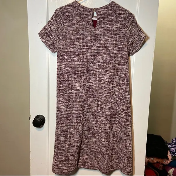 Anthropologie Antionette Dress Tweed Shift Short Sleeve Keyhole Maroon Pink S - Image 5