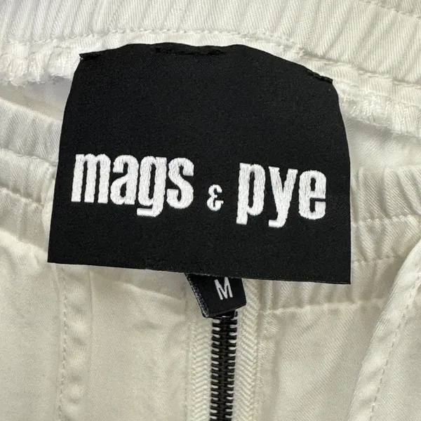 Mags & Pye White Cargo Jogger Pants Women's Medium Elastic Waist Zipper Detail‎ - Image 7