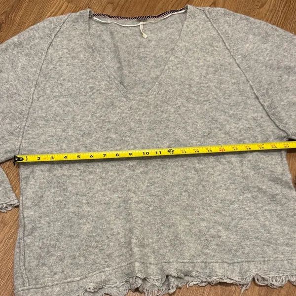 Free People Small Gray Irresistible Wool Blend Fringe Oversized Pullover Sweater - Image 4