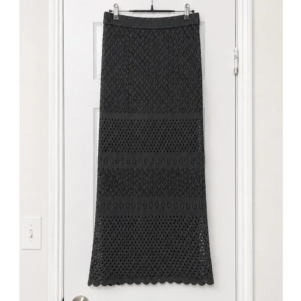 Aerie Crochet Pointelle Knit Maxi Skirt Charcoal Gray Side Slit Swim Cover Med - Image 3