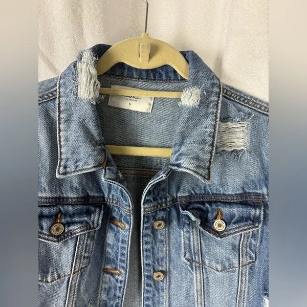 KANCAN “Sawyer” Blue Jean Distressed Cropped Denim Jacket, XL‎ 617 - Image 4