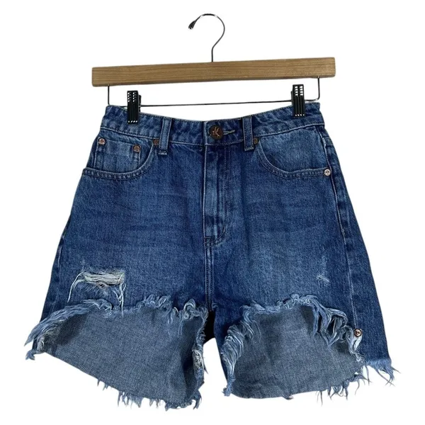 One Teaspoon Legend Distressed Frayed Denim Shorts Blue Boho Edgy Size 22 - Image 3