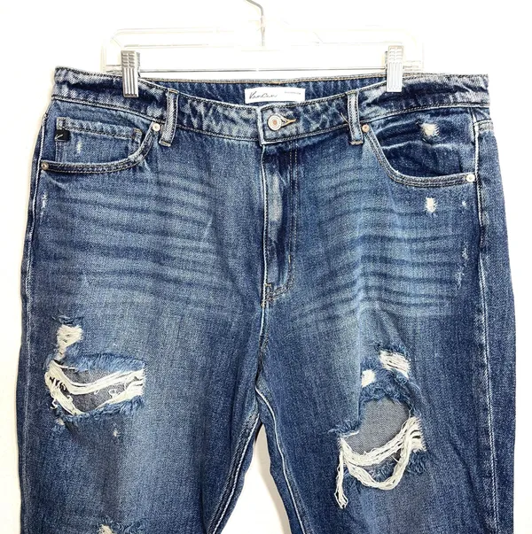 KanCan Nonstretch 100% Cotton Ripped High Rise Dark Wash Mom Jeans - Image 4